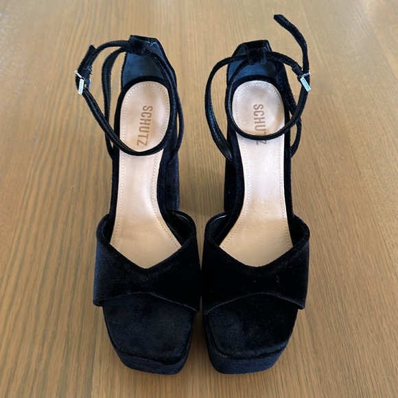 Schutz Black Velvet Aryia Platform Sandal - Picture 6 of 14